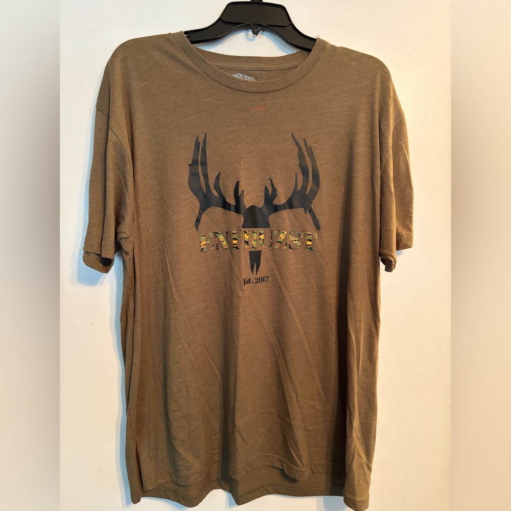 Enthuzst‎ Mens XL Graphic T-Shirt Brown Deer Antler Camo Logo Est 2017